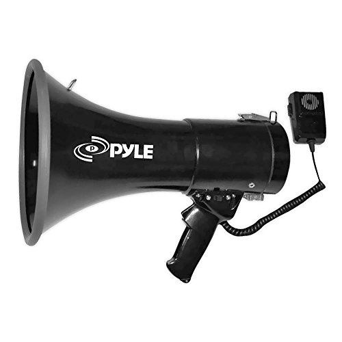Pyle Megaphone Speaker PA Bullhorn - with Built-in Siren 50 Watts & Adjustable Volume Control - Ideal for Football, Baseball, Hockey, Cheerleading Fans & Coaches or for Safety Drills - PMP53IN