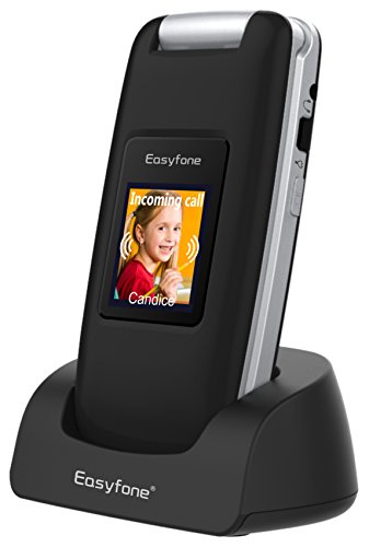 Easyfone Prime A1 3G Unlocked Senior Flip Cell Phone, Unlocked to at&T and T-Mobile, SOS Button, 2.4-Inch HD Display with Big Font and Big Keypad, Flashlight Quick Switch with Charging Dock (Black)
