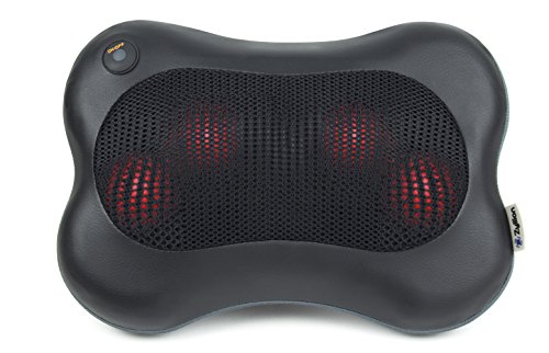 Zyllion Shiatsu Back Neck Massager - Kneading Massage Pillow with Heat for Shoulders, Lower Back, Calf, Legs, Foot - Use at Home, Office, and Car, ZMA-13-BK (Black)