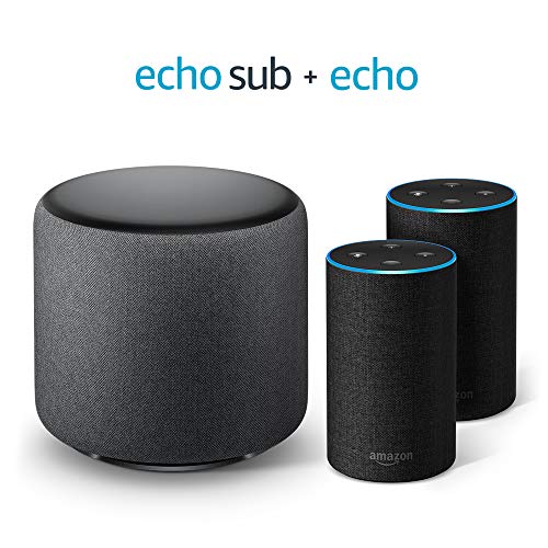 Echo Sub Bundle with 2 Echo (2nd Gen) Devices - Charcoal Fabric