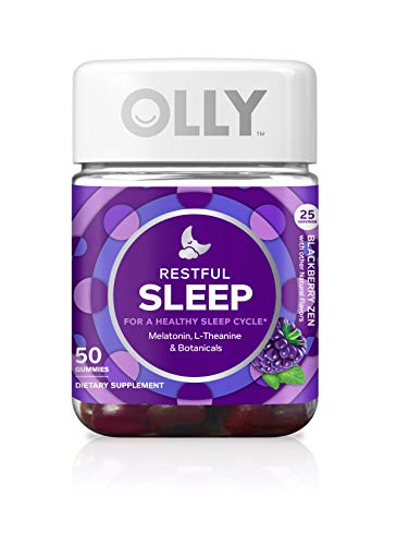 OLLY Restful Sleep Gummy Supplement with Melatonin & L-Theanine Chamomile, Blackberry Zen, 50 Gummies (25 Day Supply) Supports a Healthy Sleep Cycle* (Packaging May Vary)