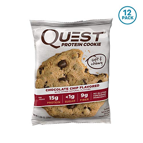 Quest Nutrition Protein Cookie, Chocolate Chip, 15g Protein, 4g Net Carbs, 250 Cals, 2.08oz Cookie, 12 Count, High Protein, Low Carb, Gluten Free, Soy Free
