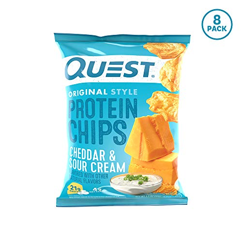Quest Nutrition Protein Chips, Cheddar & Sour Cream, 21g Protein, 4g Net Carbs, 132 Cals, Low Carb, Gluten Free, Soy Free, Potato Free, Baked, 1.2oz Bag, (Pack Of 8), Packaging May Vary