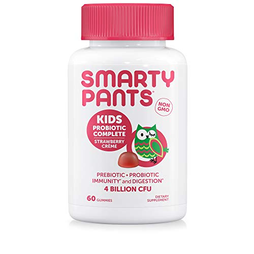 SmartyPants Kids Probiotic Complete Daily Gummy Vitamins; Probiotics & Prebiotics; Gluten Free, Digestive & Immune Support*; 4 billion CFU, Vegan, Non-GMO, Stawberry Crème, 60 Count (30 Day Supply)