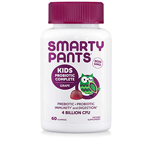 SmartyPants Kids Probiotic Complete Daily Gummy Vitamins; Probiotics & Prebiotics; Gluten Free, Digestive & Immune Support*; 4 billion CFU, Vegan, Non-GMO, Grape Flavor, 60 Count (30 Day Supply)