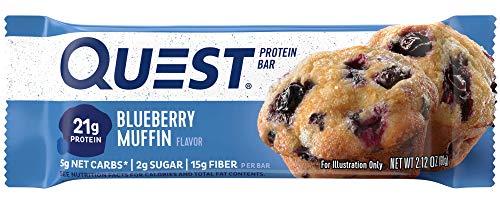 Quest Nutrition Blueberry Muffin Protein Bar, High Protein, Low Carb, Gluten Free, Soy Free, Keto Friendly, 12 Count