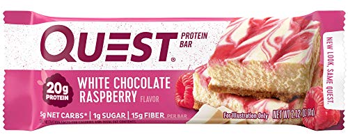 Quest Nutrition White Chocolate Raspberry Protein Bar, High Protein, Low Carb, Gluten Free, Soy Free, Keto Friendly, 12 Count