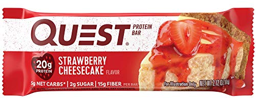 Quest Nutrition Strawberry Cheesecake Protein Bar, High Protein, Low Carb, Gluten Free, Soy Free, Keto Friendly, 12 Count