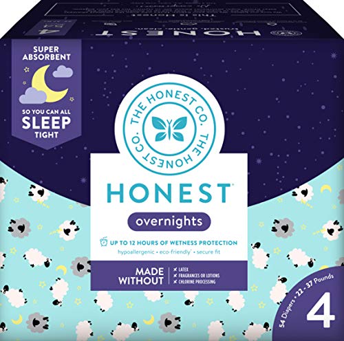Honest Overnight Baby Diapers, Club Box, Sleepy Sheep, Size 4, 54 Count