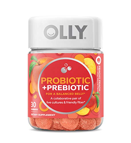 OLLY Balanced Belly Gummy Supplement, Prebiotic + Probiotic, Peachy Peach, 30 Gummies (30 Day Supply) (Packaging May Vary)