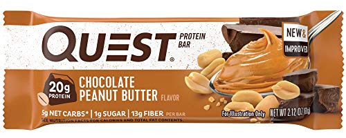 Quest Nutrition Chocolate Peanut Butter Protein Bar, High Protein, Low Carb, Gluten Free, Soy Free, Keto Friendly, 12 Count