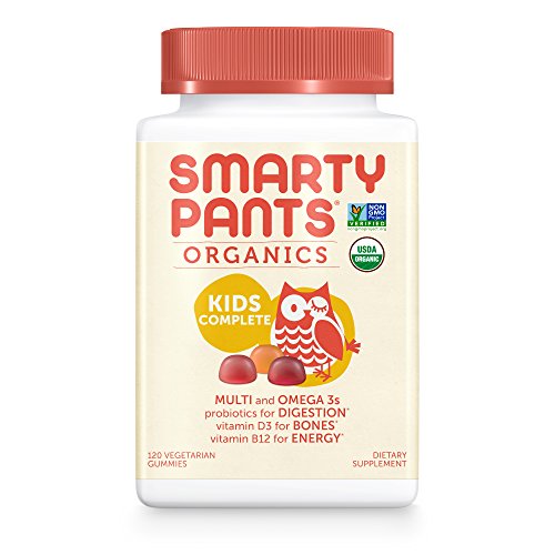 SmartyPants Vegetarian Organic Kids Daily Gummy Vitamins: Multivitamin, Gluten Free, Non-GMO, Omega-3, Probiotic, Vitamin D3, Methylcobalamin B12, Zinc; 120 Count (30 Day Supply)