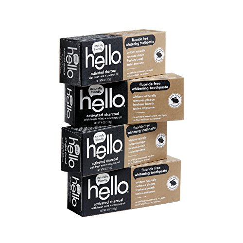 Hello Oral Care Activated Charcoal Teeth Whitening Fluoride Free Toothpaste, 4 Count