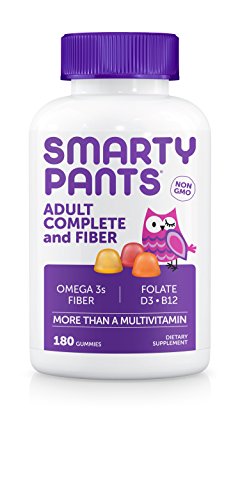 SmartyPants Adult Complete and Fiber Daily Gummy Vitamins: Multivitamin, Inulin Prebiotic Fiber, Omega 3 DHA/EPA Fish Oil, Folate (Methylfolate), Methyl B12, Vitamin D3, 180 count (30 Day Supply)