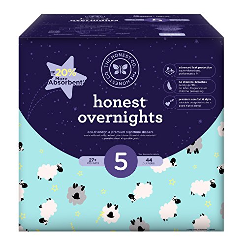 Honest Overnight Baby Diapers, Club Box, Sleepy Sheep, Size 5, 44 Count