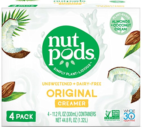 nutpods Original 4-Pack, Unsweetened Dairy-Free Creamer, Whole30, Paleo, Keto, Non-GMO and Vegan, for Coffee, Tea and Cooking, Made from Almond and Coconut