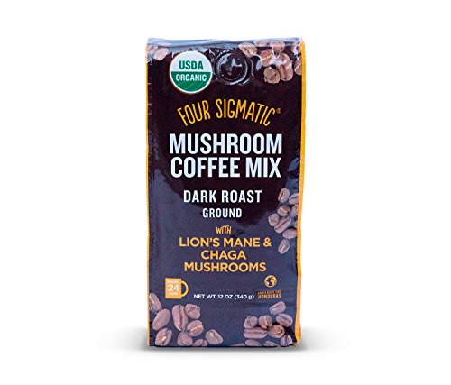 Four Sigmatic Mushroom Ground Coffee - USDA Organic and Fair Trade Coffee with Lions Mane and Mushroom Powder - Focus, Wellness - Vegan, Paleo - 12 Oz - Dark Roast