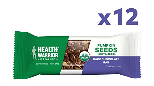 Health Warrior Pumpkin Seed Protein Bars, Dark Chocolate, 8g Plant Protein, Gluten Free, Certified Organic, 12 Count