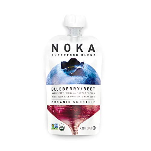 NOKA Superfood Smoothies (Blueberry Beet) | 100% Organic Fruit And Veggie Smoothie Squeeze Pouches | No Added Sugar, Non GMO, Gluten Free, Vegan, 5g Plant Protein | 4.2oz Each - Pack of 6