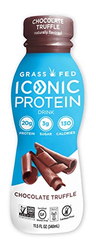 Iconic Grass Fed Protein Drinks, Chocolate Truffle (12 Pack) | Creamy, Low Calorie, High Protein Shakes | Lactose Free, Gluten Free, Non-GMO, Kosher | Low Carb Snack & Breakfast Drink | Keto Friendly