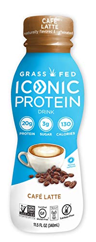 Iconic Grass Fed Protein Drinks, Cafe Latte (12 Pack) | Low Calorie, High Protein Shakes | Non-GMO, Lactose Free, Gluten Free, Kosher | Low Carb Snack & Healthy Breakfast Drink | Keto Friendly