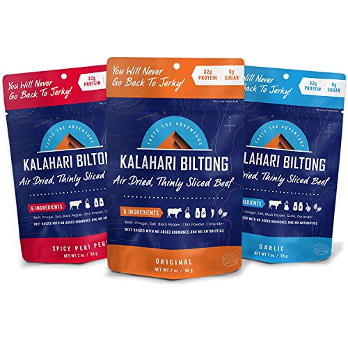 Kalahari Biltong | Air-Dried Thinly Sliced Aged Beef | Zero Sugar | Gluten-Free & non-GMO | Better than Jerky | Variety Pack | 2oz (Pack of 3)