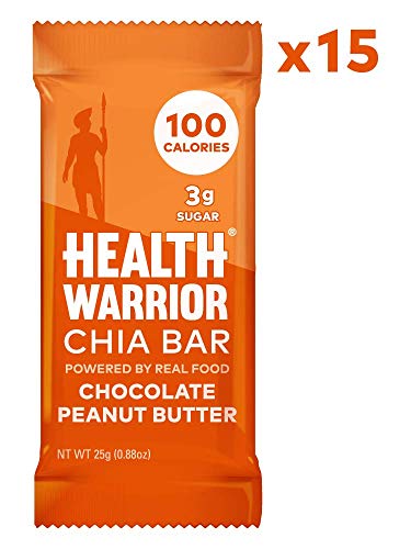 HEALTH WARRIOR Chia Bars, Chocolate Peanut Butter, Gluten Free, Vegan, 25g bars, 15 Count