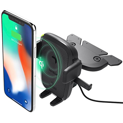 iOttie Easy One Touch Qi Wireless Fast Charge CD Slot Mount for Samsung Galaxy S9 S8 Plus Edge Note 9 & Standard Charge for iPhone Xs Max R 8 Plus & Qi Devices Includes Dual Charger