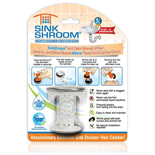 SinkShroom Nickel Edition Revolutionary Bathroom Sink Drain Protector Hair Catcher, Strainer, Snare
