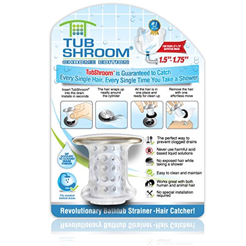 TubShroom Chrome Edition Revolutionary Tub Drain Protector Hair Catcher, Strainer, Snare
