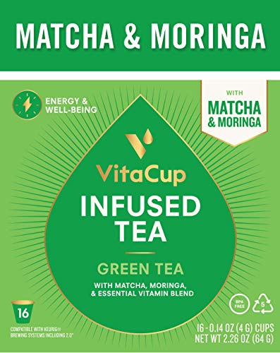 VitaCup Top Rated Coffee Cups Infused With Essential Vitamins B12, B9, B6, B5, B1, D3 in Single Serve Keurig Compatible K Pods (Green Tea)