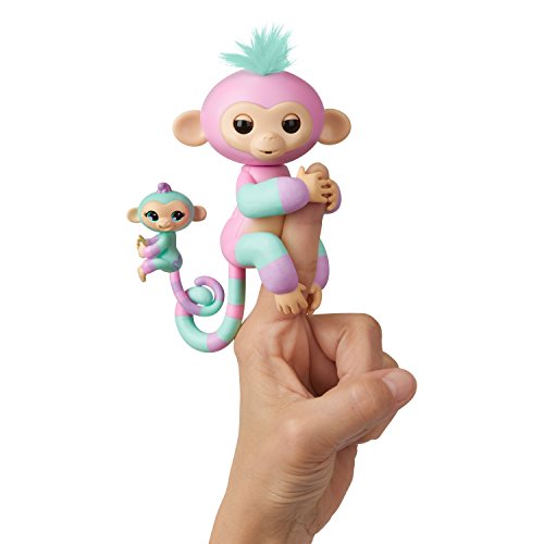WowWee Fingerlings Baby Monkey & Mini BFFs Ashley and Chance (Turquoise), Pink
