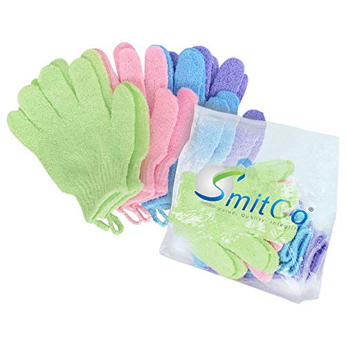 SMITCO Exfoliating Gloves - 4 Pairs Body Scrubbing Exfoliator Mitts For Men and Women For Shower or Bath
