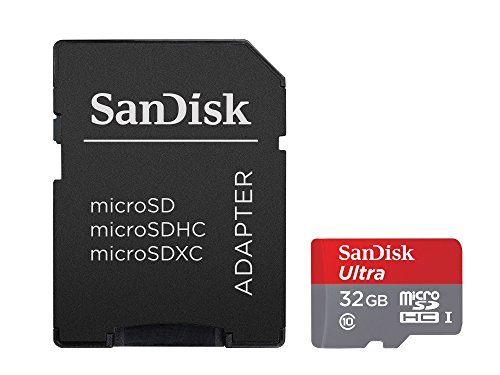SanDisk Ultra 32GB microSDHC UHS-I Card with Adapter, Grey/Red, Standard Packaging (SDSQUNC-032G-GN6MA)