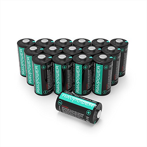 Updated CR123A Lithium Batteries RAVPower Non-Rechargeable 3V Lithium Battery, 16-Pack, 1500mAh Each, 10 Years of Shelf Life for Arlo Cameras, Polaroid, Flashlight, Microphones [CAN NOT BE RECHARGED]