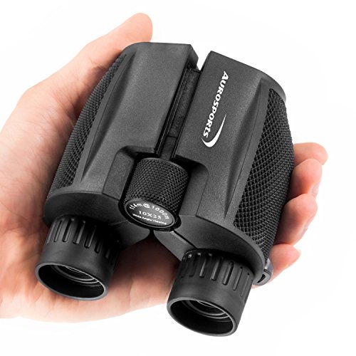 Aurosports 10x25 Folding High Powered Binoculars With Weak Light Night Vision Clear Bird Watching Great for Outdoor Sports Games and Concerts