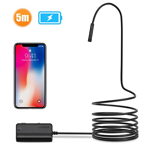 Depstech 1200P Semi-rigid Wireless Endoscope, 2.0 MP HD WiFi Borescope Inspection Camera,16 inch Focal Distance & 1800mAh Battery Snake Camera for Android & IOS Smartphone Tablet - Black (16.4FT)