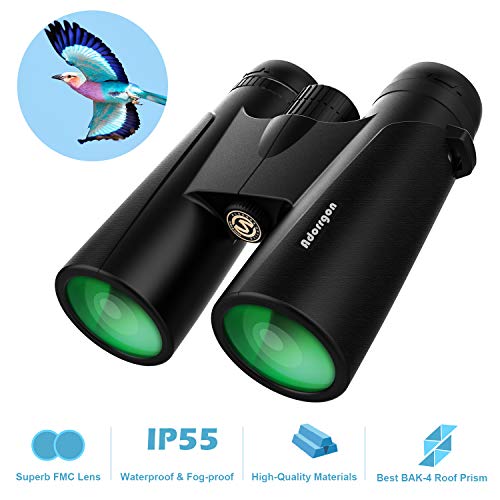 12x42 Compact Binoculars for Adults - 18mm Large Eyepiece HD Binoculars for Birds Watching Hunting Concerts with Clear Weak Light Vision - BAK4 Prism FMC Lens with Strap Carrying Bag