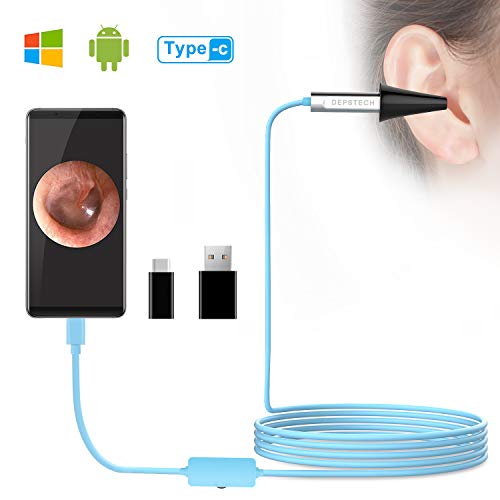 DEPSTECH USB Otoscope, Digital Ear Scope Ear Inspection Camera Earwax Cleansing Tool with 6 LED Lights for Micro USB & USB-C Android Devices, Windows & MAC PC Computer       