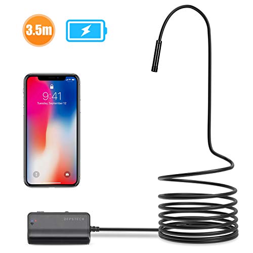 Depstech 1200P Semi-Rigid Wireless Endoscope, 2.0 MP HD WiFi Borescope Inspection Camera,16 inch Focal Distance & 1800mAh Battery Snake Camera for Android & iOS Smartphone Tablet - Black (11.5FT)