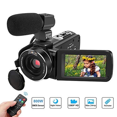 Video Camera Camcorder, Aitechny Camera Camcorder Full HD 1080P Digital Camcorder 24MP 3.0 Inch LCD Touch Screen IR Night Vision Camcorders YouTube Vlogging Camera with Microphone and Remote Control