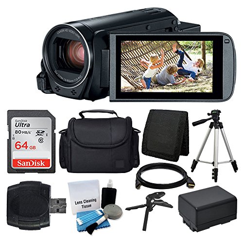 Canon VIXIA HF R800 Camcorder (Black) + SanDisk 64GB Memory Card + Digital Camera/Video Case + Extra Battery BP-727 + Quality Tripod + Card Reader + Tabletop Tripod/Handgrip - Deluxe Accessory Bundle