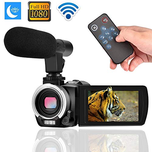 Digital Camera Wifi Camcorder Full HD 1080p 30FPS 24.0MP 16X Digital Zoom Video Camera with Microphone Night Vision Pause Function Vlogging Camera Support Remote Controller (W1)