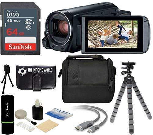 Canon VIXIA HF R800 57X Zoom Full HD 1080P Video Camcorder (Black) + 64GB Card + Case + Tripod + Digital Camera Cleaning Kit - Complete Accessories Bundle