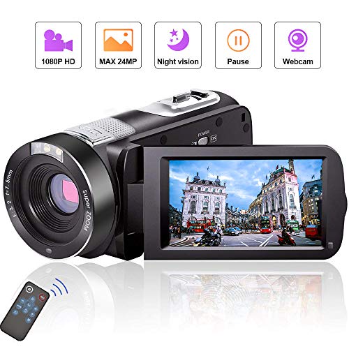 Camcorder Video Camera Full HD Camcorders 1080P 24.0MP Vlogging Camera Night Vision Pause Function Remote Controller