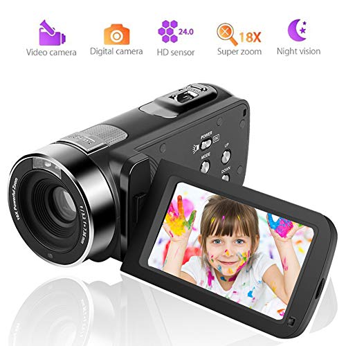 Camcorder Digital Camera Full HD 1080p 18X Digital Zoom Night Vision Pause Function with 3.0" LCD and 270 Degree Rotation Screen with Remote Controller