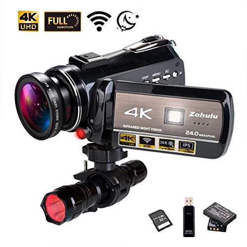 4K WiFi Full Spectrum Camcorders, Ultra HD Infrared Night Vision Paranormal Investigation Video Camera with 60fps 24MP 30X Digital Zoom - Ghost Hunting Camera(with 2 Batteries, 32GB SD Card Included)