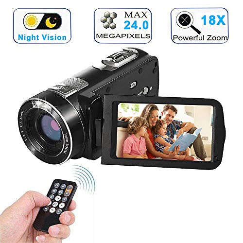 Video Camera Camcorder with IR Night Vision, WEILIANTE 18X Digital Zoom 24.0Mega Pixels Full HD Digital Video Camera Recorder (Two Batteries Included)