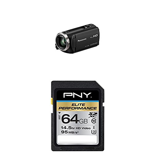 Panasonic HC-V180K Full HD Camcorder with 50x Stabilized Optical Zoom with PNY Elite 64GB Flash Memory High Speed SDXC Class 10 UHS-I (P-SDX64U395-GE)
