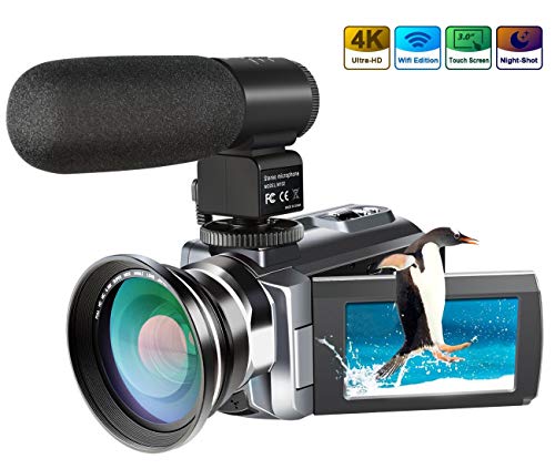 4K Camcorder,Ansteker 48MP 30FPS Ultra HD WiFi Video Camera IR Night Vision Digital Camcorder Portable 3 inch Touch Screen Video Camera Camcorder with External Microphone and Wide Angle Lens